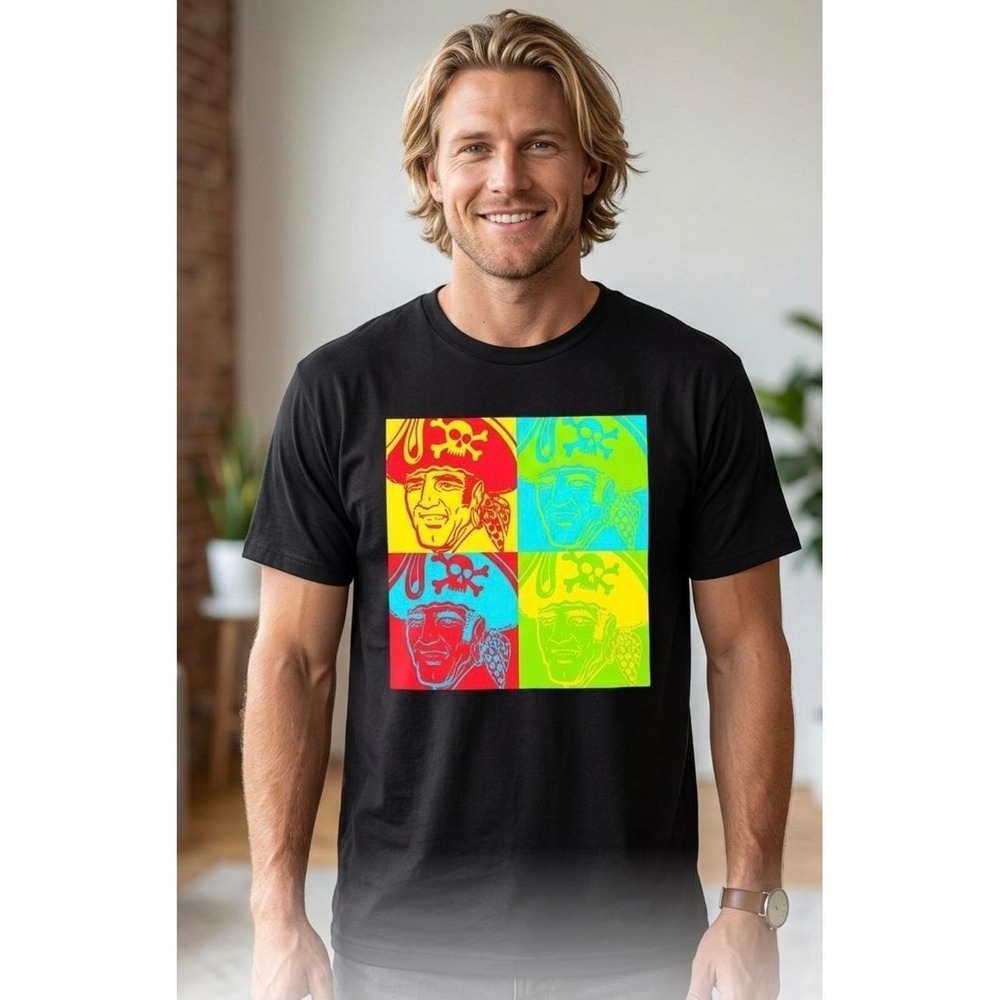 M&O Gold Pirate Pop Art Graphic Tee Shirt Black XL 4800 Andy Warhol Style
